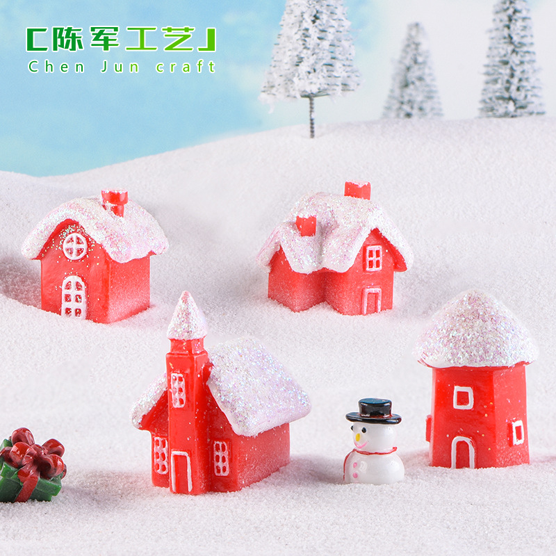 11368787538_393786582.jpg Candy-colored villa creative resin snow scene house christmas snowman ornament - red style house craft gift - Image 1