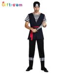 Adult Black White Striped Pirate Stage Performance Costume For Party Cosplay European And American Export Trade