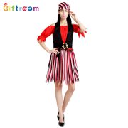Adult Stage Performance Costume Red Dress With Black Shoulder Pirate Design Caribbean Fashion Pirate Set Halloween Game Uniform - Image 2