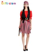 Adult Stage Performance Costume Red Dress With Black Shoulder Pirate Design Caribbean Fashion Pirate Set Halloween Game Uniform - Image 4