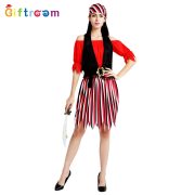 Adult Stage Performance Costume Red Dress With Black Shoulder Pirate Design Caribbean Fashion Pirate Set Halloween Game Uniform - Image 3
