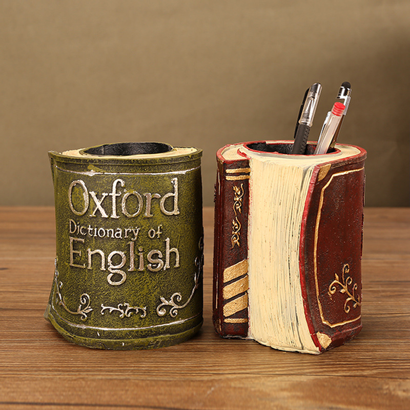 12449602755_874826073.jpg Retro Book Decorative Resin Pen Holder Customizable Multi-Functional Desktop Organizer Creative Personalized Desk Decoration - Image 1