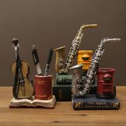 Retro Sax Violin Book Decorative Resin Pen Holder Customizable Living Room Study Desktop Decoration Artisanal Craft - Image 3