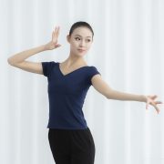 Autumn Art Cross V-neck Women's Short Sleeve Top Cotton Adult Slim Fit Dance Practice Costume Exam Uniform Training Wear - Image 3