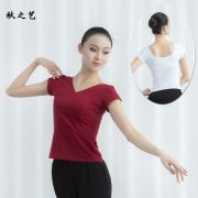 Autumn Art Cross V-neck Women's Short Sleeve Top Cotton Adult Slim Fit Dance Practice Costume Exam Uniform Training Wear - Image 2
