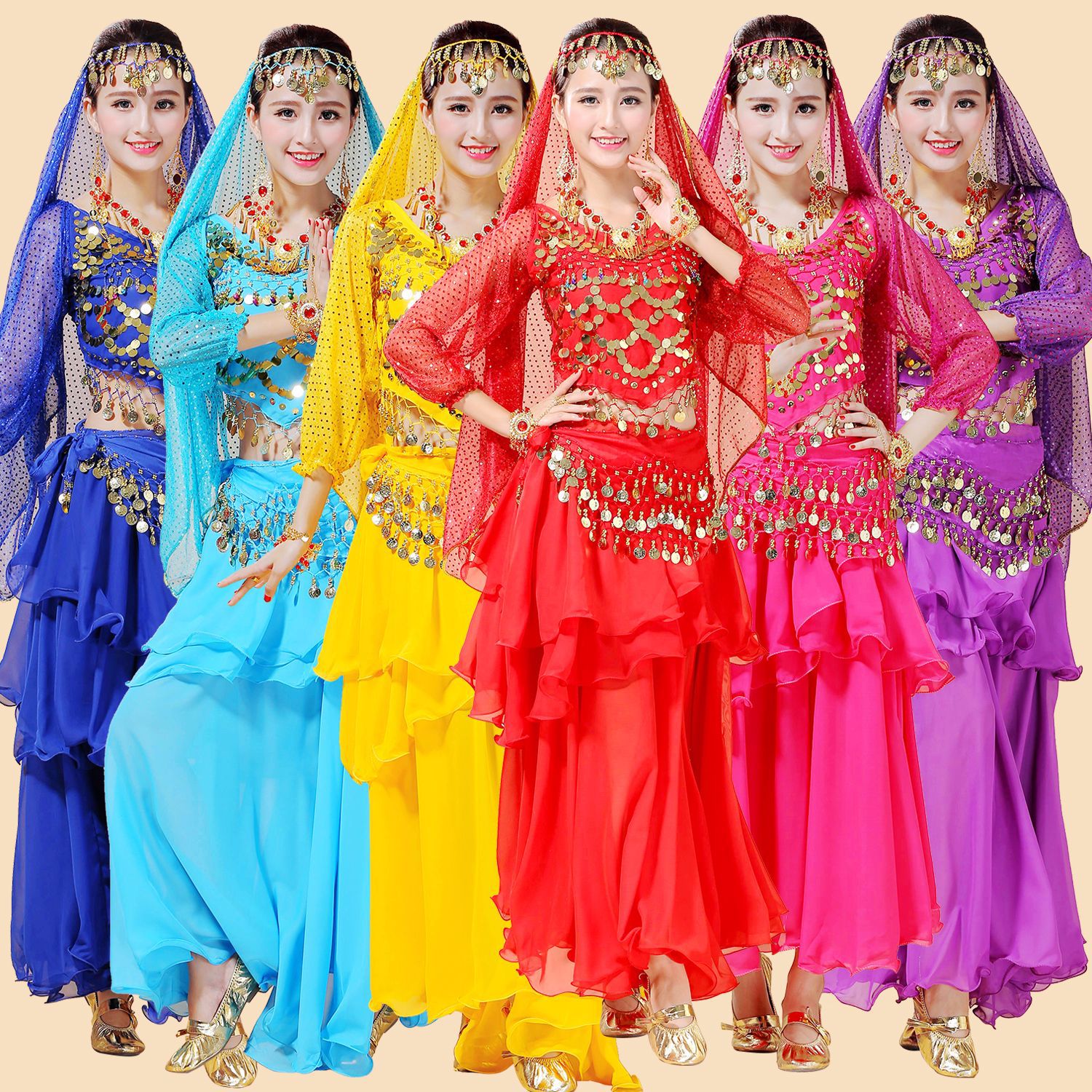 13753529382_183039838.jpg Indian Dance Performance Outfit Stage Performance Costume Long Sleeve Cake Skirt Adult Summer Dress for Cultural Shows - Image 1