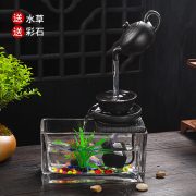 Creative Ceramic Glass Flowing Water Fountain Ornament Indoor Office Living Room Decorative Piece for Fish Tank Humidifier