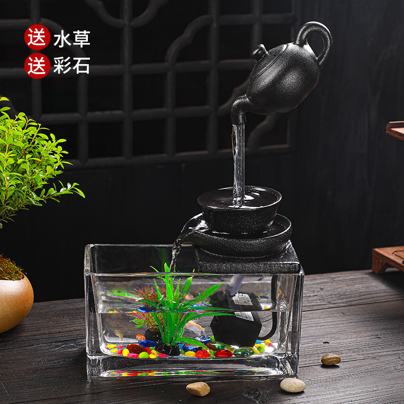 14740447831_364315434.jpg Creative Ceramic Glass Flowing Water Fountain Ornament Indoor Office Living Room Decorative Piece for Fish Tank Humidifier - Image 1