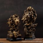 美式仿铜狮子头像复古动物树脂工艺品摆件玄关办公室酒柜软装装饰