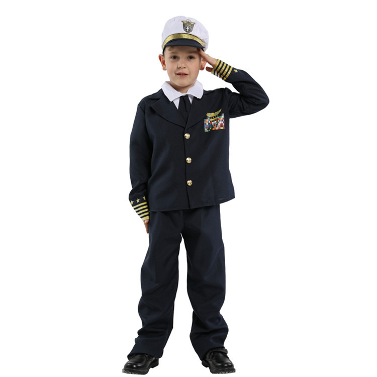15504286521_1457541879.jpg School Children Boy Costume Stage Character Performance Uniform Brave Pilot Play B-0202 Dashing Little Pilot Outfit - Image 1