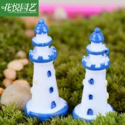 Customizable Decorative Ornament Mediterranean Style White Blue Edge Lighthouse Aquarium Landscape Decoration Resin Craft - Image 2