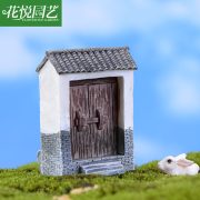 Customizable Decorative Ornaments Zakka Resin Miniature Landscape Green Plant with Ancient Tile Roof and Doorway - Image 3