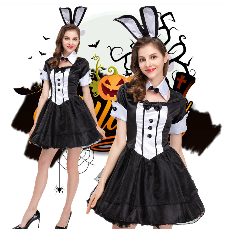 20166734360_1942246859.jpg New Black White Rabbit Girl Adult Stage Performance Costume Animal Role-playing Outfit for Party Club Cosplay - Image 1