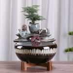 Lucky Flowing Water Fountain Ornament Small Aquarium Landscape Fake Mountain for Living Room Office Desktop Opening Gifts