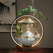 Creative Ceramic Glass Flowing Water Fountain Ornament Indoor Office Living Room Decorative Piece for Fish Tank Humidifier
