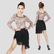 Adult Latin Dance Costume Long Sleeve Practice Suit Tassel Skirt Training Uniform for Stage Performance and Competitions - Image 3