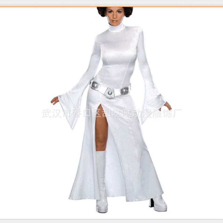 2850147340_1033626165.jpg Star Wars Cosplay Princess Leia White Gown Adult Stage Performance Costume Halloween Suitable For Adults And Children - Image 1