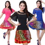 New Latin Dance Square Dance Performance Costume Sequin Skirt Bell Sleeve Dance Outfit Festival Performance Adult Stage Costume