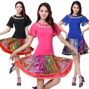 New Latin Dance Square Dance Performance Costume Sequin Skirt Bell Sleeve Dance Outfit Festival Performance Adult Stage Costume - Image 2