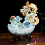 White Ceramic Dragon Flowing Water Fountain Indoor Landscape Decorative Feature for Living Room Aquarium Humidifier Office Display