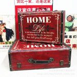 American Vintage Wooden Craft Decorative Ornament Handheld Wooden Box Retro Style Leather Suitcase Photography Prop