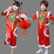 New Children's Festival Yangge Costume Red Performance Dancewear Traditional Chinese Ethnic Tang Suit Adult Stage Performance - Image 2
