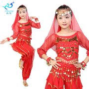 Indian Dance Belly Dance Children's Long Sleeve Chiffon Performance Costume Stage Show Outfit Adult Children's Ensemble - Image 4