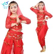 Indian Dance Belly Dance Children's Long Sleeve Chiffon Performance Costume Stage Show Outfit Adult Children's Ensemble - Image 3