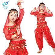 Indian Dance Belly Dance Children's Long Sleeve Chiffon Performance Costume Stage Show Outfit Adult Children's Ensemble - Image 5