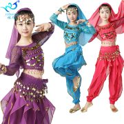 Indian Dance Belly Dance Children's Long Sleeve Chiffon Performance Costume Stage Show Outfit Adult Children's Ensemble - Image 2