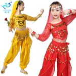 Indian Dance Belly Dance Children's Long Sleeve Chiffon Performance Costume Stage Show Outfit Adult Children's Ensemble