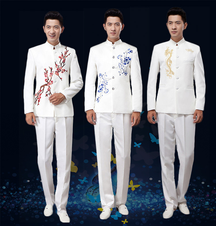 9137007930_1241343451.jpg New Adult Stage Performance Costume Qinghua Porcelain Large Chorus Youth May Fourth Sun Zhongshan Suit Embroidered Chinese Style Chorus Group - Image 1