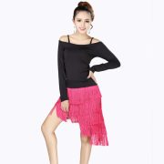 Adult Latin Dance Costume Long Sleeve Practice Suit Tassel Skirt Training Uniform for Stage Performance and Competitions - Image 5