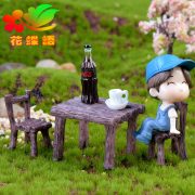 Customizable Decorative Ornaments Miniature Landscape Succulent Plant Figurines Wooden Table and Chairs Resin Craft DIY Materials - Image 4