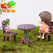 Customizable Decorative Ornaments Miniature Landscape Succulent Plant Figurines Wooden Table and Chairs Resin Craft DIY Materials - Image 3
