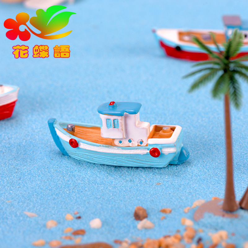 9380758627_393786582.jpg Customizable Decorative Resin Ornament Miniature Fishing Boat Model Handmade Home Decor Ideal for Aquarium Landscape - Image 1