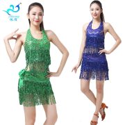 Shiny Sequin Stage Performance Costume Adult Belly Dance Jazz Dance Performance Outfit With Fringe Top Bra For Women - Image 4