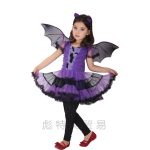 Purple Bat Girl Witch Costume for Children Halloween Cosplay Stage Performance Outfit Adult Size Available Bloodthirsty Female Vampire Dress