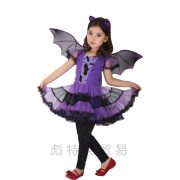 Purple Bat Girl Witch Costume for Children Halloween Cosplay Stage Performance Outfit Adult Size Available Bloodthirsty Female Vampire Dress