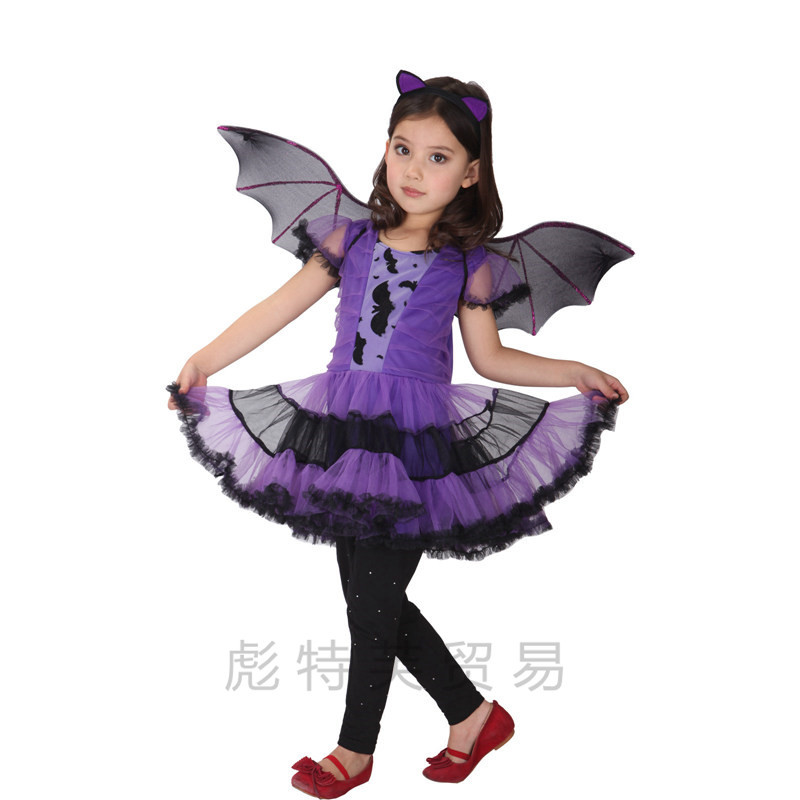 9659640748_1457541879.jpg Purple Bat Girl Witch Costume for Children Halloween Cosplay Stage Performance Outfit Adult Size Available Bloodthirsty Female Vampire Dress - Image 1