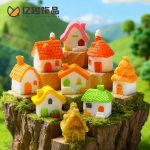 Creative Retro Thatched Roof Chimney House Series DIY Dollhouse Decoration Accessories Customizable Resin Tabletop Ornaments