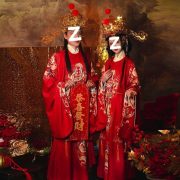 New Year Opening Ceremony Cosplay Costume Adult Stage Performance Hanfu Round Neck Robe Men Women Full Set Delivery