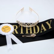 European and american new style white "birthday queen" corsage badge - gold birthday party badge/brooch wholesale - Image 4