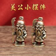 Pure Brass Q Version Guan Gong Cartoon Figurine Retro Desktop Tea Pet Handmade Metal Craft Decoration