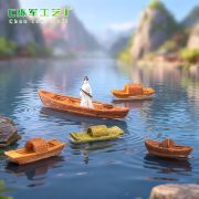 Customizable Decorative Micro Landscape Chinese Style Pavilion Bamboo Raft Small Boat Aquarium Decoration Eco-Friendly Bottle Display - Image 3
