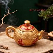 黄铜百福茶壶茶杯茶具套装青古色复古送礼物家居茶桌面摆件工艺品 - Image 2