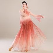 New Classic Dance Performance Costume Women Phoenix Red Gradient Color Drifting Silk Clothes Chinese Fan Dance Performance Outfit