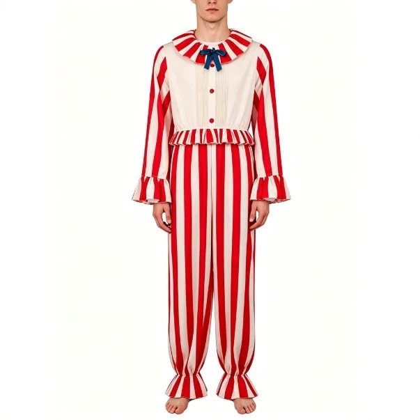 O1CN011ZrQL326440zRpYPQ_3447057607-0-cib.jpg Adult Stage Performance Costume Scary Clown Suit Halloween Party Theme One-Piece Striped Outfit for Adult Performances - Image 1