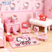 Girly pink cat miniature home appliance resin figurines - record player, tv, sewing machine - miniature scene decoration - Image 2