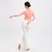 Short Dance Practice Top with Seven-Quarter Sleeves and V-neck Silver Stage Performance Costume with Split Bell Bottoms - Image 2